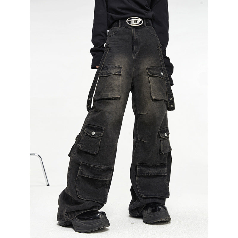Vintage Multi Pocket Wide Leg Jeans for Men
