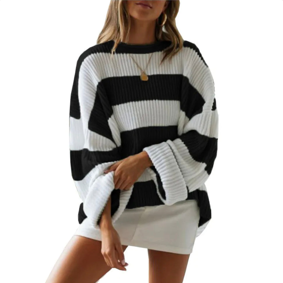 Pull femme rayé colorblock