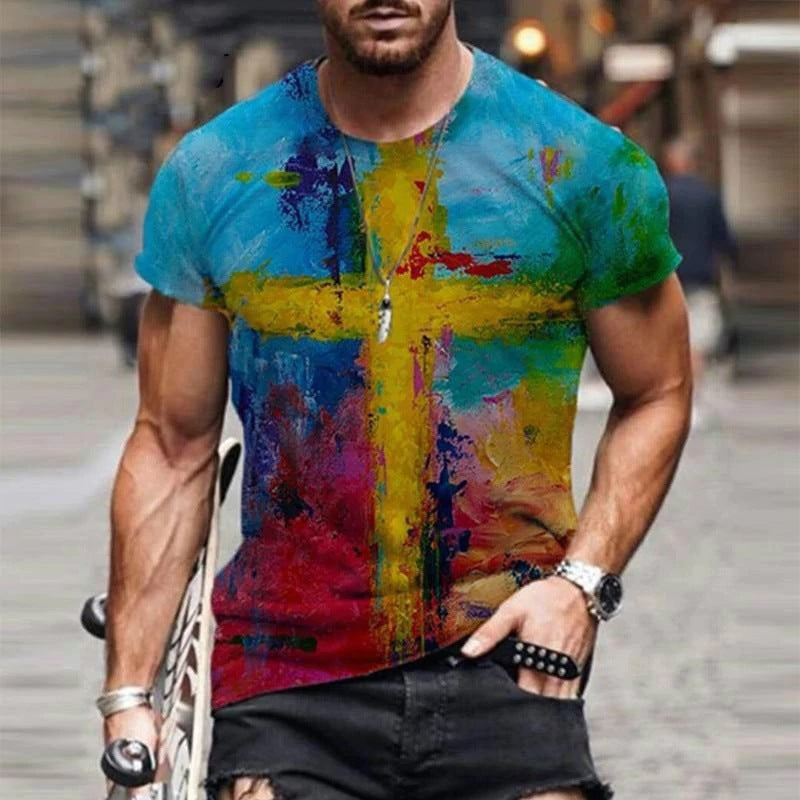 T-shirt imprimé décontracté ample pour homme d'été