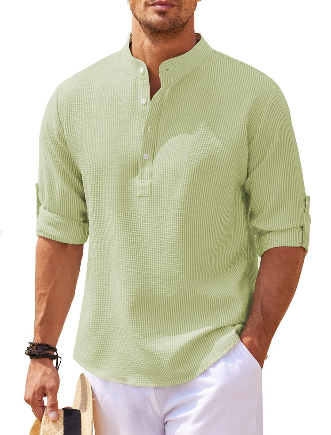 Chemise boutonnée à col montant Homme Texture Ananas Été Décontracté Vêtements pour hommes