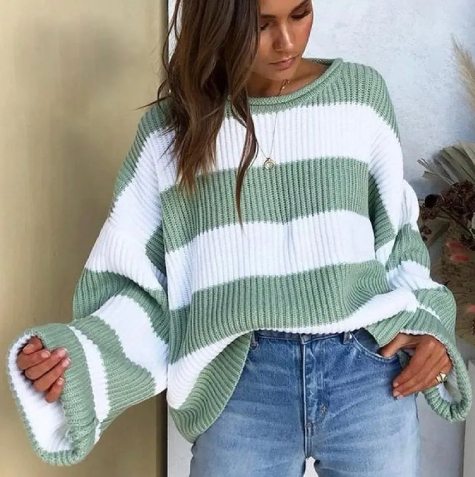 Pull femme rayé colorblock