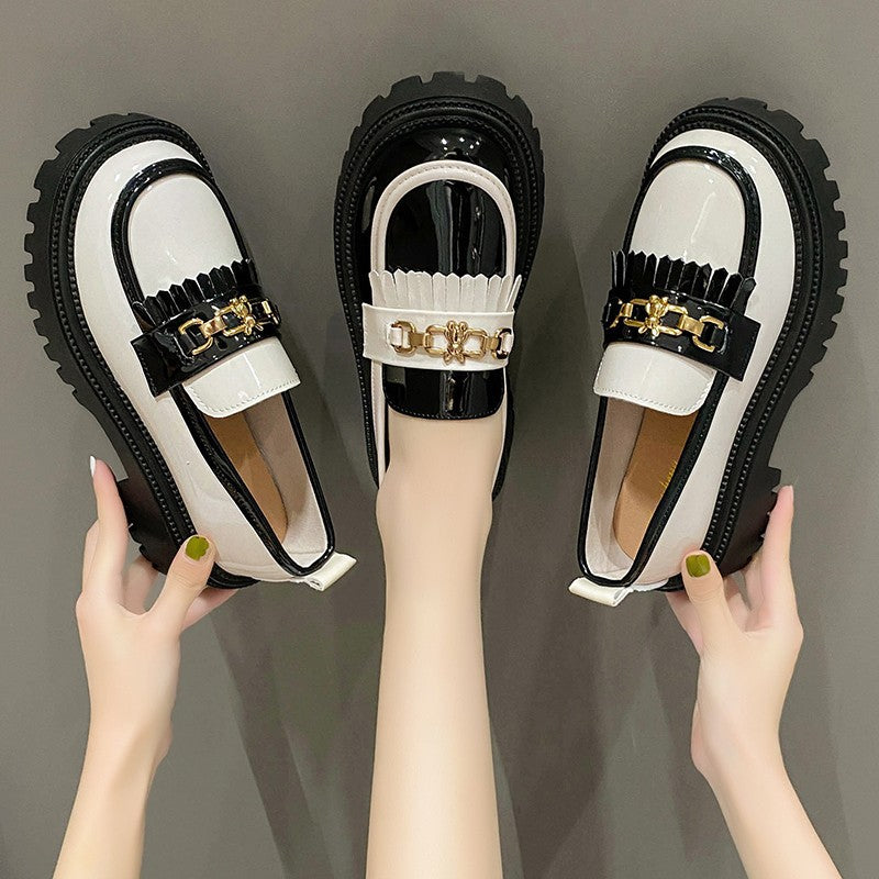 2023 Women's British Style Black Patent Loafers