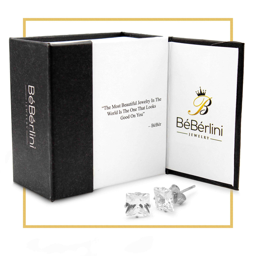 Cubic Zirconia Square Silver Stud Earrings Set Of 2 Stainless Steel Jewelry Men Women