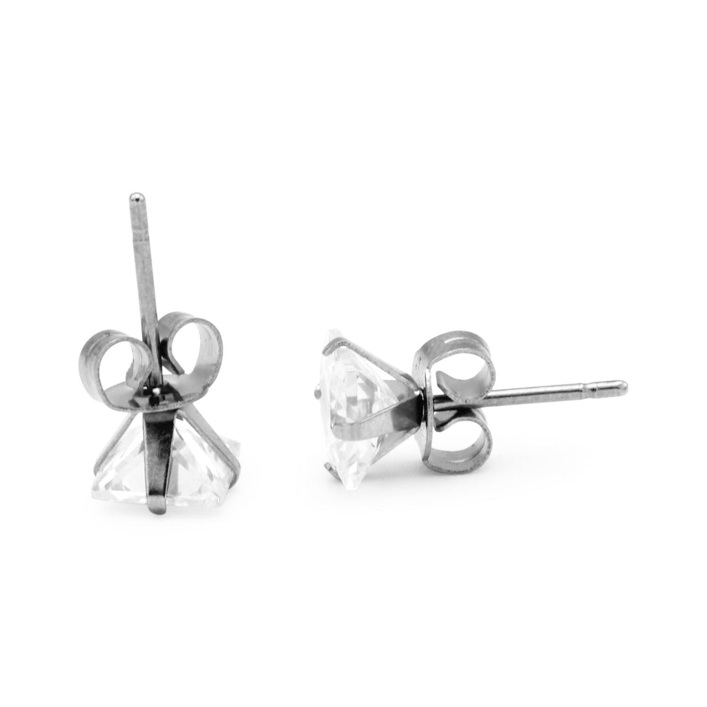 Cubic Zirconia Square Silver Stud Earrings Set Of 2 Stainless Steel Jewelry Men Women