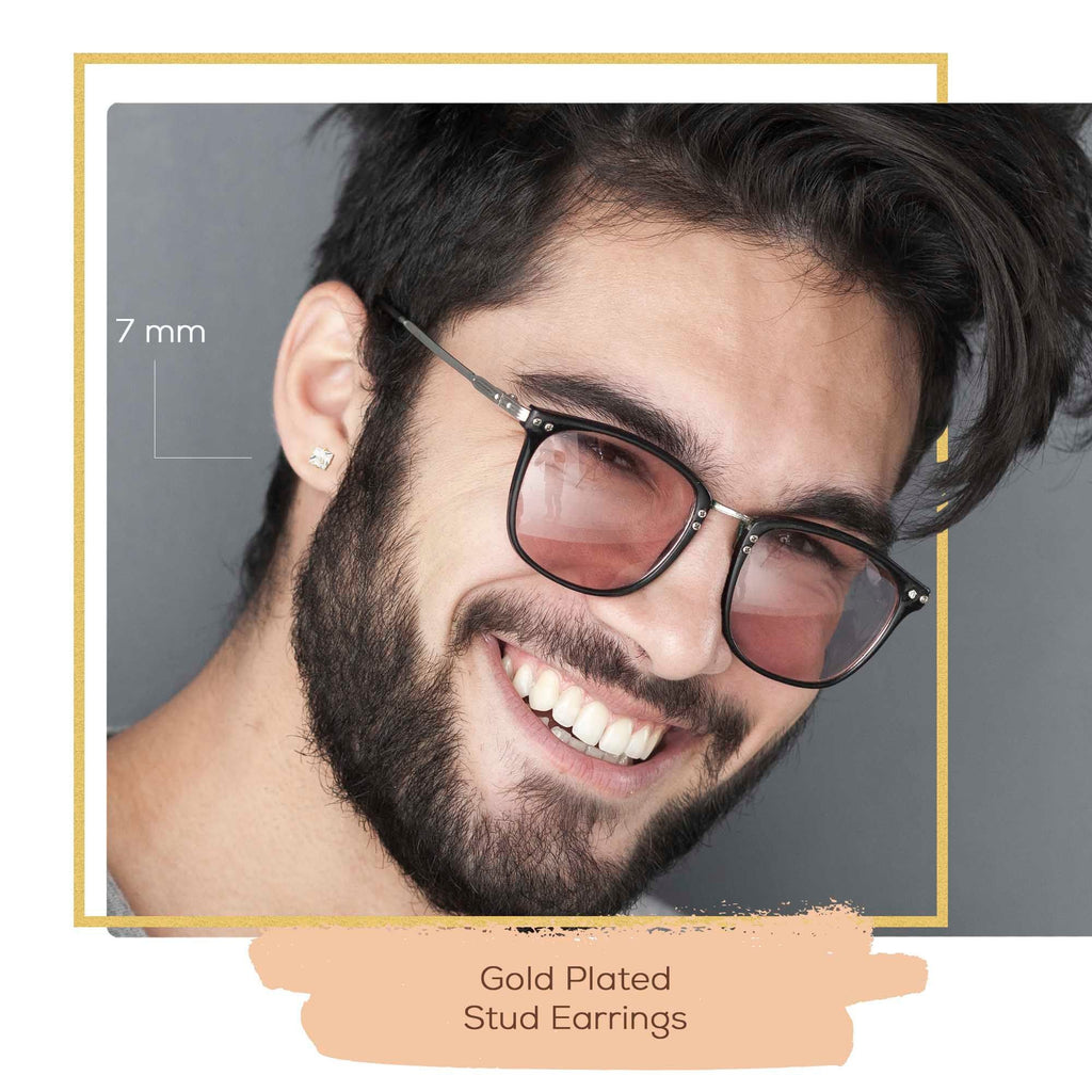 Cubic Zirconia Square 14K Gold Plated Stud Earrings Set Of 2 Stainless Steel Jewelry Men Women